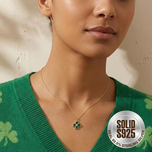 SLUYNZ Solid 925 Sterling Silver CZ Green Clover Necklace for Women Teens Love Four Leaf Clover Necklace Chain for St. Patrick's Day in Saudi Arabia