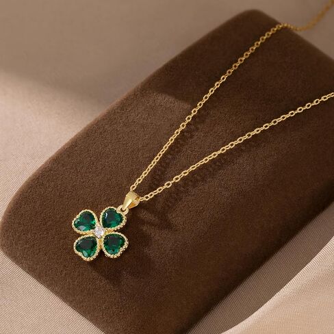 SLUYNZ Solid 925 Sterling Silver CZ Green Clover Necklace for Women Teens Love Four Leaf Clover Necklace Chain for St. Patrick's Day in Saudi Arabia
