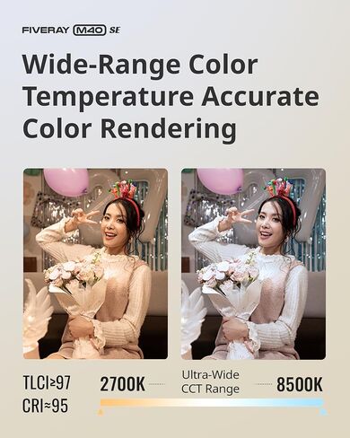 ZHIYUN FIVERAY M40 SE Combo مصباح فيديو محمول، مصباح جيب محمول ثنائي اللون 40 وات، 17100 لوكس، 2700-8500 كلفن، CRI≈95، TLCI 97+، بطارية 2600 مللي أمبير في الساعة، ضوء LED 320 جرام in Kuwait