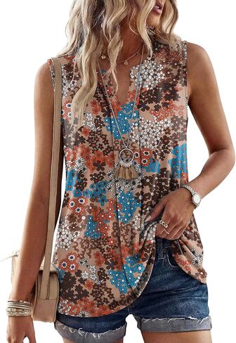 KISSMODA Tank Tops for Women Summer Sleeveless V Neck T Shirts Business Casual Outfits Flowy Tunic Oversized Clothes in Saudi Arabia