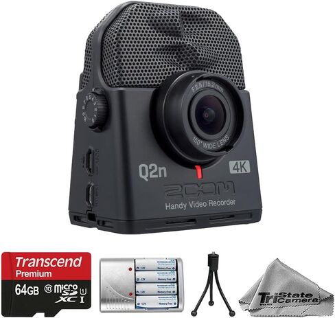 مسجل فيديو Zoom Q2n-4K مفيد مع بطاقة ذاكرة سعة 64 جيجابايت وبطاريات وحامل ثلاثي صغير مرن على الطاولة - 4K Ultra HD، عدسة واسعة الزاوية، ميكروفونات استريو، كاميرا ويب USB - مجموعة أساسية in Kuwait