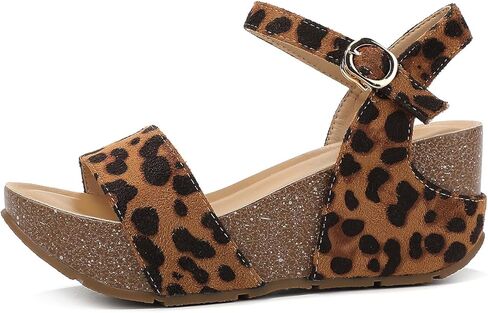 Leopard wedges sandals women shoes high heel platfrom ankle strap sandals in Kuwait