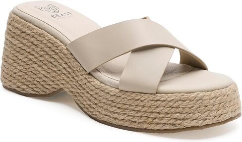 BEAST FASHION Women's Beige Woven Crisscross Strap Platform Wedge Sandals in Saudi Arabia