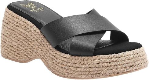 BEAST FASHION Women's Beige Woven Crisscross Strap Platform Wedge Sandals in Saudi Arabia