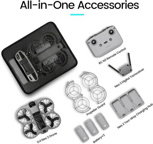 GAGITERVR Hard Carrying Case Compatible with DJI Neo 2 Drone Fly More Combo, Travel Bag for Aircraft, RC N3 Remote Controllers, Charging Hub, 3 Batteries and Accessories, Blacks in Kuwait