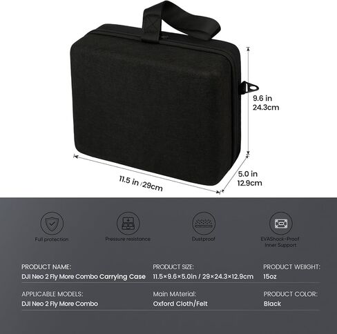 GAGITERVR Hard Carrying Case Compatible with DJI Neo 2 Drone Fly More Combo, Travel Bag for Aircraft, RC N3 Remote Controllers, Charging Hub, 3 Batteries and Accessories, Blacks in Kuwait