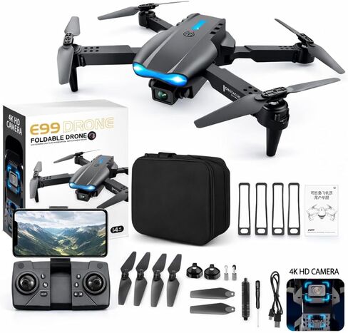 طائرة بدون طيار Mini E99 Pro RC مع كاميرا مزدوجة، واي فاي FPV، تصميم قابل للطي، محرك بدون فرش، جهاز تحكم عن بعد، 1 بطارية قابلة للشحن - كاميرا إلكترونية بدون طيار in Kuwait