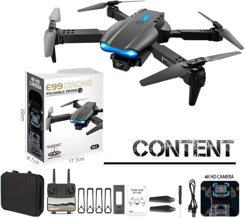 طائرة بدون طيار Mini E99 Pro RC مع كاميرا مزدوجة، واي فاي FPV، تصميم قابل للطي، محرك بدون فرش، جهاز تحكم عن بعد، 1 بطارية قابلة للشحن - كاميرا إلكترونية بدون طيار in Kuwait