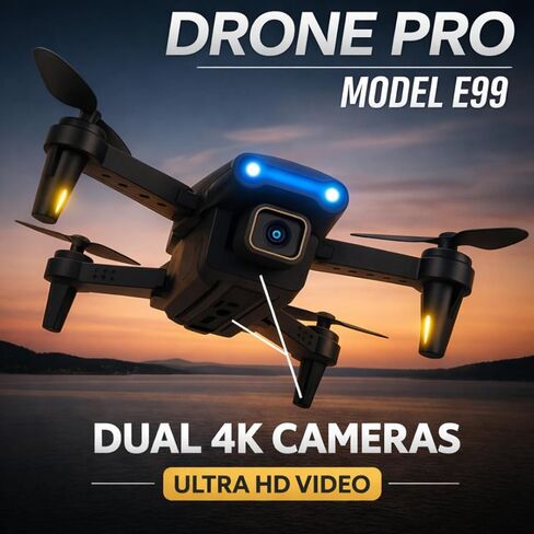 طائرة بدون طيار Mini E99 Pro RC مع كاميرا مزدوجة، واي فاي FPV، تصميم قابل للطي، محرك بدون فرش، جهاز تحكم عن بعد، 1 بطارية قابلة للشحن - كاميرا إلكترونية بدون طيار in Kuwait