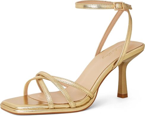 Elisabet Tang Women's 3 Inch Cross-Strappy Mid High Heeled Sandals, Square Open Toe with Adjustable Ankle Strap Comfortable Dressed Stiletto Sandal in Kuwait