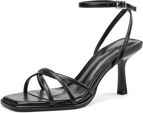 Elisabet Tang Women's 3 Inch Cross-Strappy Mid High Heeled Sandals, Square Open Toe with Adjustable Ankle Strap Comfortable Dressed Stiletto Sandal in Saudi Arabia