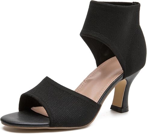 Womens Knit Sandals Elastic Peep Toe Booties 3 Inch Block Heeled Sandals Stiletto for Date and Office US5-11 in Saudi Arabia