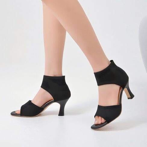 Womens Knit Sandals Elastic Peep Toe Booties 3 Inch Block Heeled Sandals Stiletto for Date and Office US5-11 in Saudi Arabia