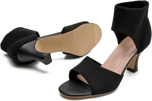 Womens Knit Sandals Elastic Peep Toe Booties 3 Inch Block Heeled Sandals Stiletto for Date and Office US5-11 in Saudi Arabia
