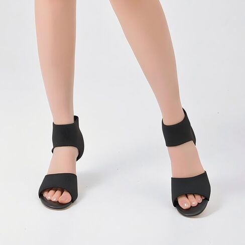 Womens Knit Sandals Elastic Peep Toe Booties 3 Inch Block Heeled Sandals Stiletto for Date and Office US5-11 in Saudi Arabia