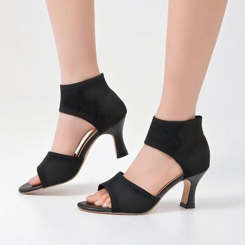 Womens Knit Sandals Elastic Peep Toe Booties 3 Inch Block Heeled Sandals Stiletto for Date and Office US5-11 in Saudi Arabia
