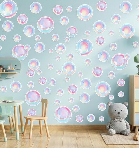 4 Sheets Bubble Stickers, Removable & Waterproof Kid Bathroom Decor, Safe for Kids Room, Bathroom & Party (Colorful) in Kuwait