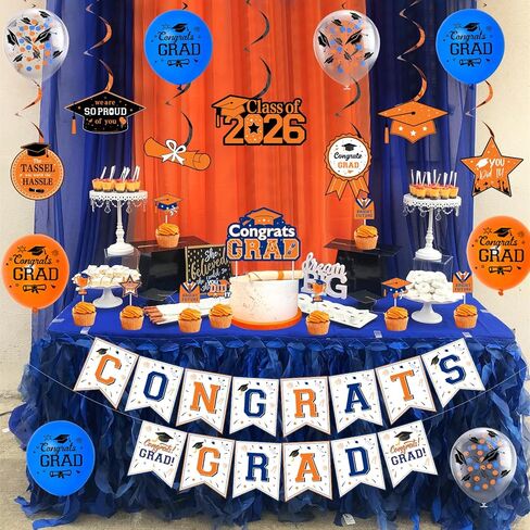 JOYMEMO Teal Graduation Party Decorations 2025, Congrats Grad Banner Cake Topper with Cupcake Toppers, Class of 2025 Hanging Swirls, Black Turquoise Graduation Party Supplies in Saudi Arabia