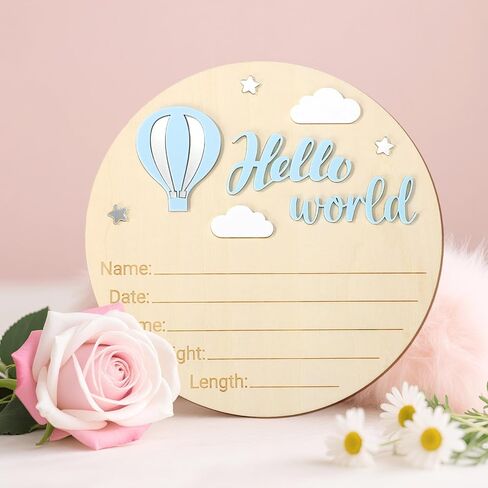 لافتة إعلان خشبية للأطفال، لافتات لوحة Hello World لحديثي الولادة للأولاد والبنات، لوحة ترحيب بوصول اسم الطفل لحضانة المستشفى، هدايا ديكور المنزل، صور دعائم تسجيل تفاصيل الميلاد in Kuwait