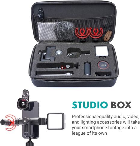 Movo iVlog1 Smartphone Video Vlogging Bundle with Supercardioid Microphone, Mini and Fullsize Tripods, LED Camera Light, Wide-Angle Lens External Microphone for iPhone and Android… in Kuwait