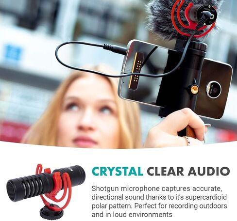 Movo iVlog1 Smartphone Video Vlogging Bundle with Supercardioid Microphone, Mini and Fullsize Tripods, LED Camera Light, Wide-Angle Lens External Microphone for iPhone and Android… in Kuwait