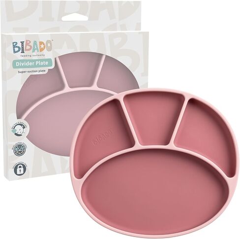 BIBaDO - طبق مقسم بالشفط من السيليكون (أحمر الخدود) - أطباق للأطفال الصغار - تساعد على تطوير المهارات الحركية - متينة، آمنة للاستخدام في غسالة الأطباق والميكروويف، خالية من مادة BPA - درجة طبية - أساسيات الطفل - من 6 أشهر إلى 3 سنوات in Kuwait