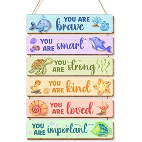 6 Pcs Ocean Room Decor for Boys,Inspirational Wall Art for Kids Room,Positive Quote Wooden Hanging Signs for Kid Nursery Playroom Classroom Decor in Kuwait