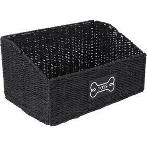 Geyecete dog toy basket, Living pet toy bin basket Wicker dog toy box Foldable Pet Toy Storage Organizer, Black Paper Rope & Steel Wire Basket in Kuwait