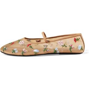 MAVMAX Nude Mesh Ballet Flats for Women Tulle Floral Embroidered Mary Jane Ballerina Round Toe Comfortable Daily Dress Ballet Flats Shoes with Strap in Kuwait
