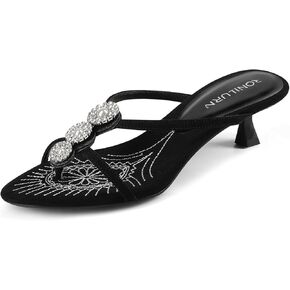 Women’s Thong Kitten Heel Sandals Flip Flop Heels Rhinestone Pearl Dress Heels Round Open Toe Slip On Low Heel Sandals for Party Wedding Evening Prom Shoes (Black, Red) in Saudi Arabia