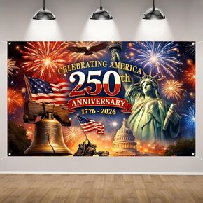 Red White and Blue American 250th Backdrop for Photography 250 Years 250th Anniversary Memorial Day 4th of July Independence Day Banner Patriotic Decorations and Supplies for Home Party-71×43'' in Kuwait