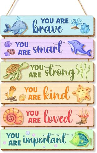 6 Pcs Ocean Room Decor for Boys,Inspirational Wall Art for Kids Room,Positive Quote Wooden Hanging Signs for Kid Nursery Playroom Classroom Decor in Kuwait