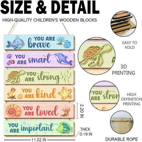 6 Pcs Ocean Room Decor for Boys,Inspirational Wall Art for Kids Room,Positive Quote Wooden Hanging Signs for Kid Nursery Playroom Classroom Decor in Kuwait