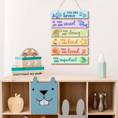 6 Pcs Ocean Room Decor for Boys,Inspirational Wall Art for Kids Room,Positive Quote Wooden Hanging Signs for Kid Nursery Playroom Classroom Decor in Kuwait