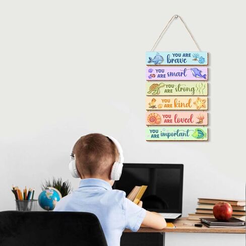 6 Pcs Ocean Room Decor for Boys,Inspirational Wall Art for Kids Room,Positive Quote Wooden Hanging Signs for Kid Nursery Playroom Classroom Decor in Kuwait