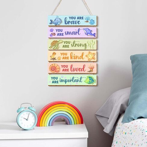 6 Pcs Ocean Room Decor for Boys,Inspirational Wall Art for Kids Room,Positive Quote Wooden Hanging Signs for Kid Nursery Playroom Classroom Decor in Kuwait