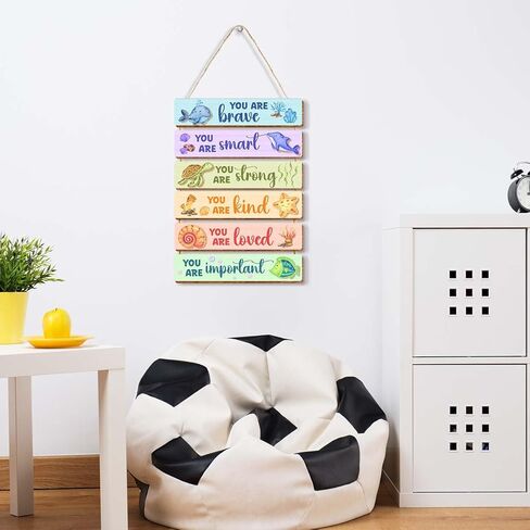 6 Pcs Ocean Room Decor for Boys,Inspirational Wall Art for Kids Room,Positive Quote Wooden Hanging Signs for Kid Nursery Playroom Classroom Decor in Kuwait