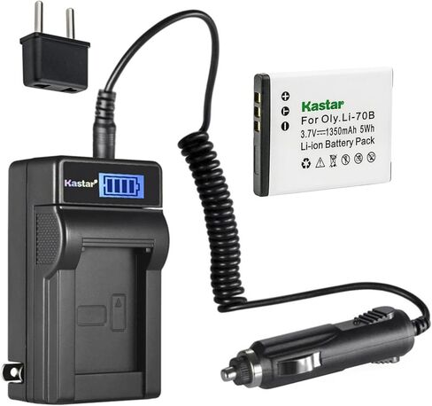 بطارية Kastar Li-70B وشاحن تيار متردد LCD متوافق مع بطارية Olympus Li-70B Li70B، شاحن Olympus Li-70C Li70C، Olympus VR-120، VR-130، VR-140، VR-145، X-940، X-990 الكاميرات الرقمية in Kuwait