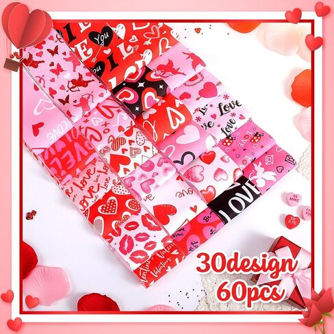 Tegeme 40 Pcs Valentines Fabric Roll Cotton Jelly Valentines Day Fabric Strips 2.55 x 39.3 Inch Heart Red Pink Fat Quarters Quilting Precut Patchworks for Sewing DIY Craft Supplies, 20 Style (Classic) in Saudi Arabia
