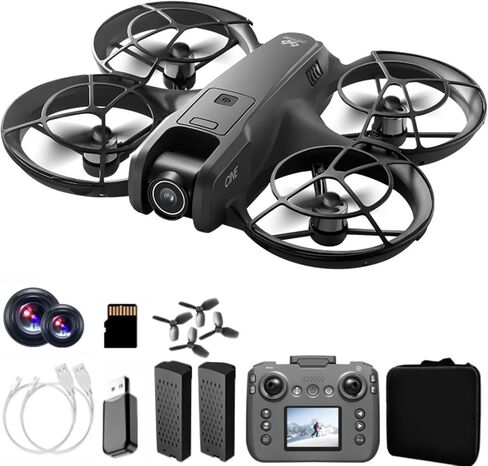 Hobby Mini Drone With Display Screen, Dual Cameras, 360° Propeller Guard, Optical Flow Positioning, Brushless Motor, One Key Takeoff/Landing, Headless Mode, Hovering, LED Light, 2 Batteries, Handbag, Beginner-Friendly FPV Remote Control Quadcopter, Small  in Kuwait