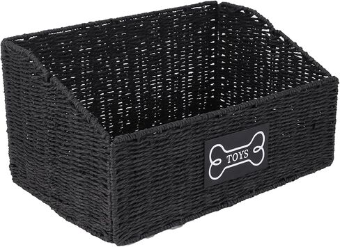 Geyecete dog toy basket, Living pet toy bin basket Wicker dog toy box Foldable Pet Toy Storage Organizer, Black Paper Rope & Steel Wire Basket in Kuwait