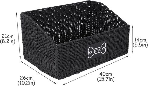 Geyecete dog toy basket, Living pet toy bin basket Wicker dog toy box Foldable Pet Toy Storage Organizer, Black Paper Rope & Steel Wire Basket in Kuwait