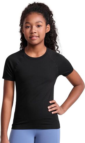 CRZ YOGA Girls Seamless Short Sleeve Athletic T Shirts - Active Sports Casual Tees Crew Neck Kids Teen in Saudi Arabia