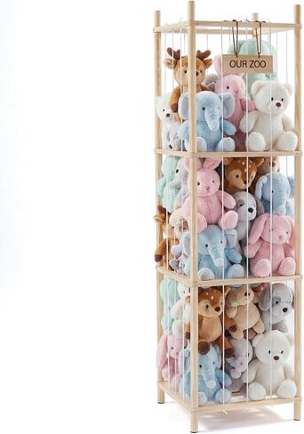 DUMOS Stuffed Animal Storage, 54In Large Stuffed Animal Holder, Plushies Storage with Solid Wood Base&Elastic Cord, Space Save Zoo Toy Organizers for Playroom Bedroom Nursery Natural Wood in Kuwait
