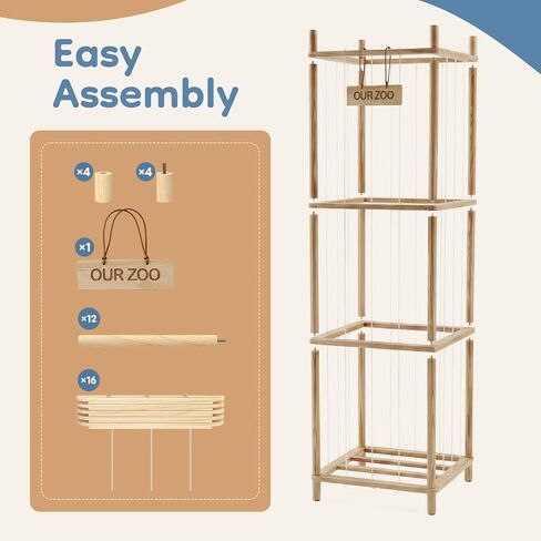 DUMOS Stuffed Animal Storage, 54In Large Stuffed Animal Holder, Plushies Storage with Solid Wood Base&Elastic Cord, Space Save Zoo Toy Organizers for Playroom Bedroom Nursery Natural Wood in Kuwait