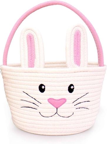 Personalized Easter Bunny Rope Basket (Pink) in Saudi Arabia
