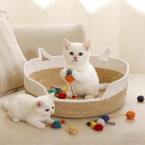 Cat Toy Basket, Cat Toy Box Organizer Baskets, Woven Cotton Rope Pet Puppy Dogs Cats Bed Toy Bin With Handle, Chew Toys Blankets Leashes Storage Baskets for All Pets - Puppies to Large in Kuwait