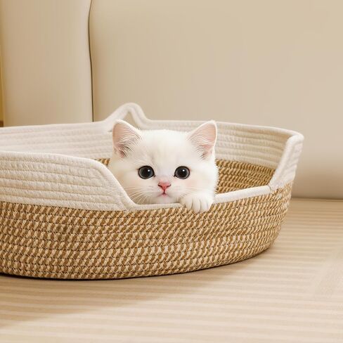 Cat Toy Basket, Cat Toy Box Organizer Baskets, Woven Cotton Rope Pet Puppy Dogs Cats Bed Toy Bin With Handle, Chew Toys Blankets Leashes Storage Baskets for All Pets - Puppies to Large in Kuwait