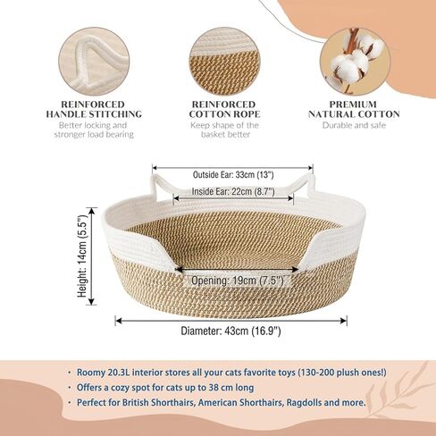 Cat Toy Basket, Cat Toy Box Organizer Baskets, Woven Cotton Rope Pet Puppy Dogs Cats Bed Toy Bin With Handle, Chew Toys Blankets Leashes Storage Baskets for All Pets - Puppies to Large in Kuwait