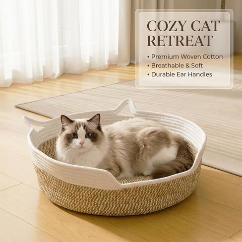 Cat Toy Basket, Cat Toy Box Organizer Baskets, Woven Cotton Rope Pet Puppy Dogs Cats Bed Toy Bin With Handle, Chew Toys Blankets Leashes Storage Baskets for All Pets - Puppies to Large in Kuwait